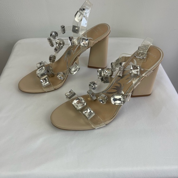 Dannijo  x Bianni Bini Transparent Strap Crystal Studded Block Heel Sandal. 10M - Picture 7 of 12